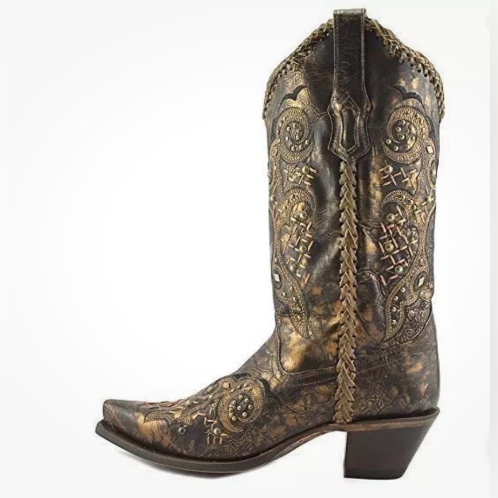 Corral Metallic Brown and Gold Embellished Western Heeled Boots